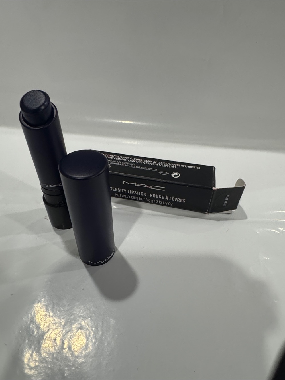 MAC Blue Beat Lipstick in Black Packaging